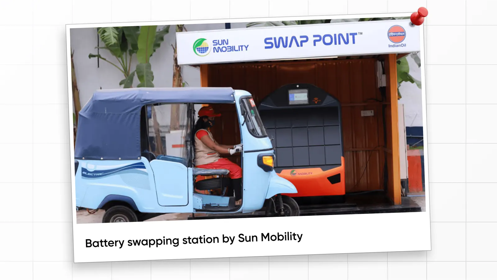 Battery swapping station by Sun Mobility