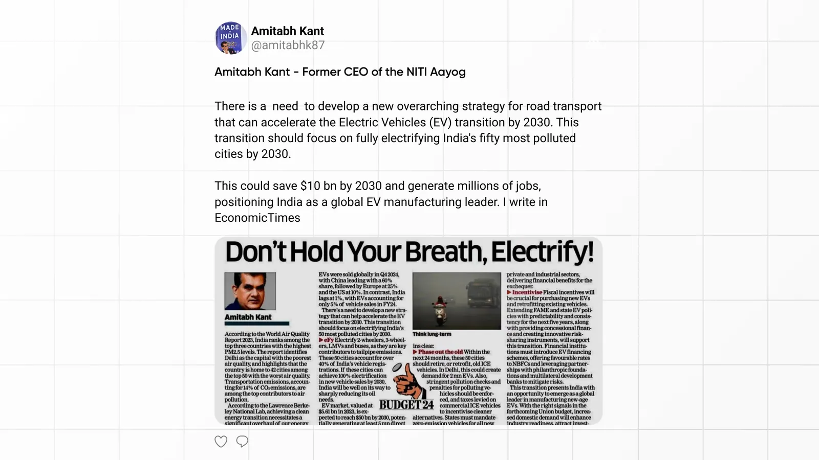 Tweet by Amitabh Kant